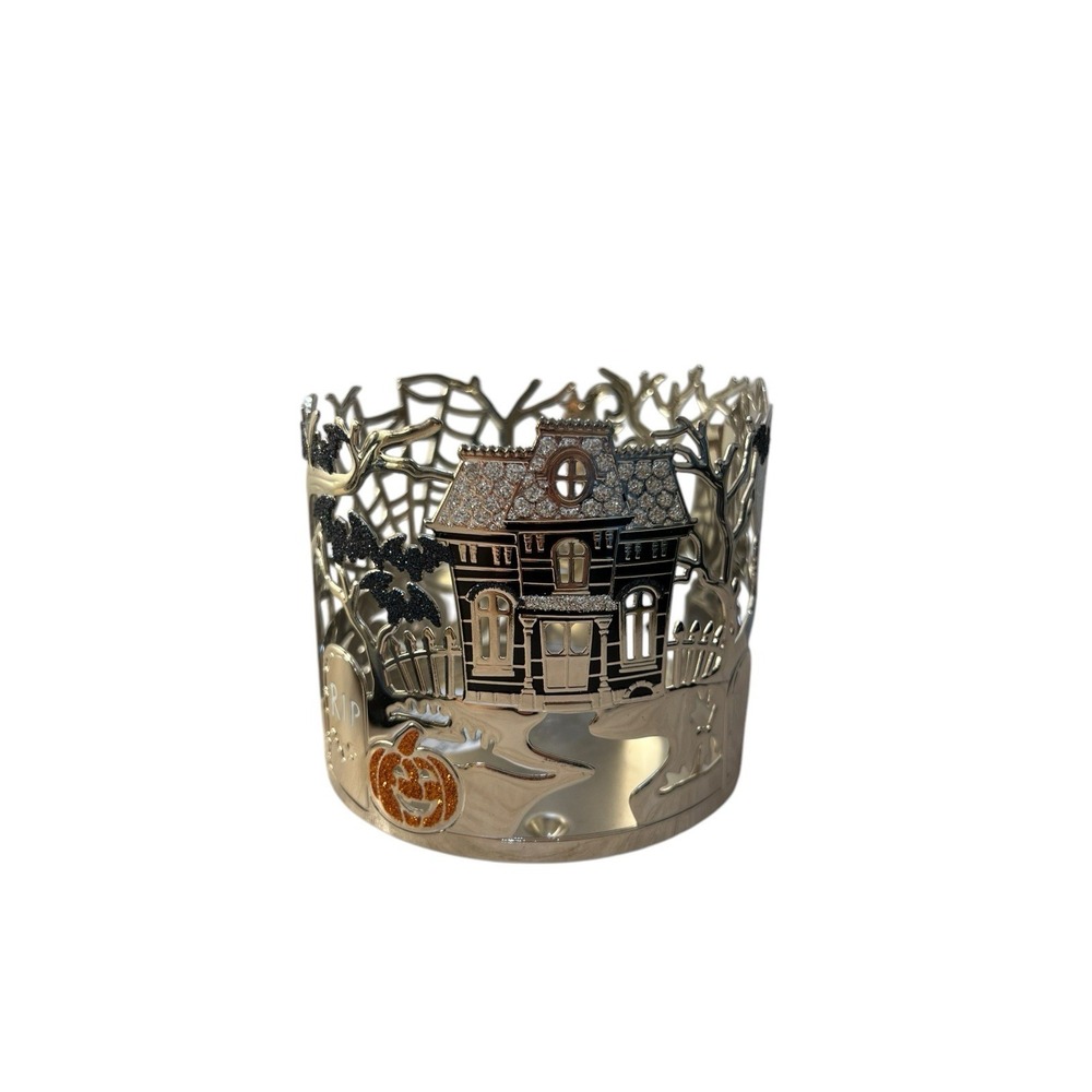 Bath & Body Works Halloween Witch Haunted House Pumpkin Bat 3 Wick Candle Holder
